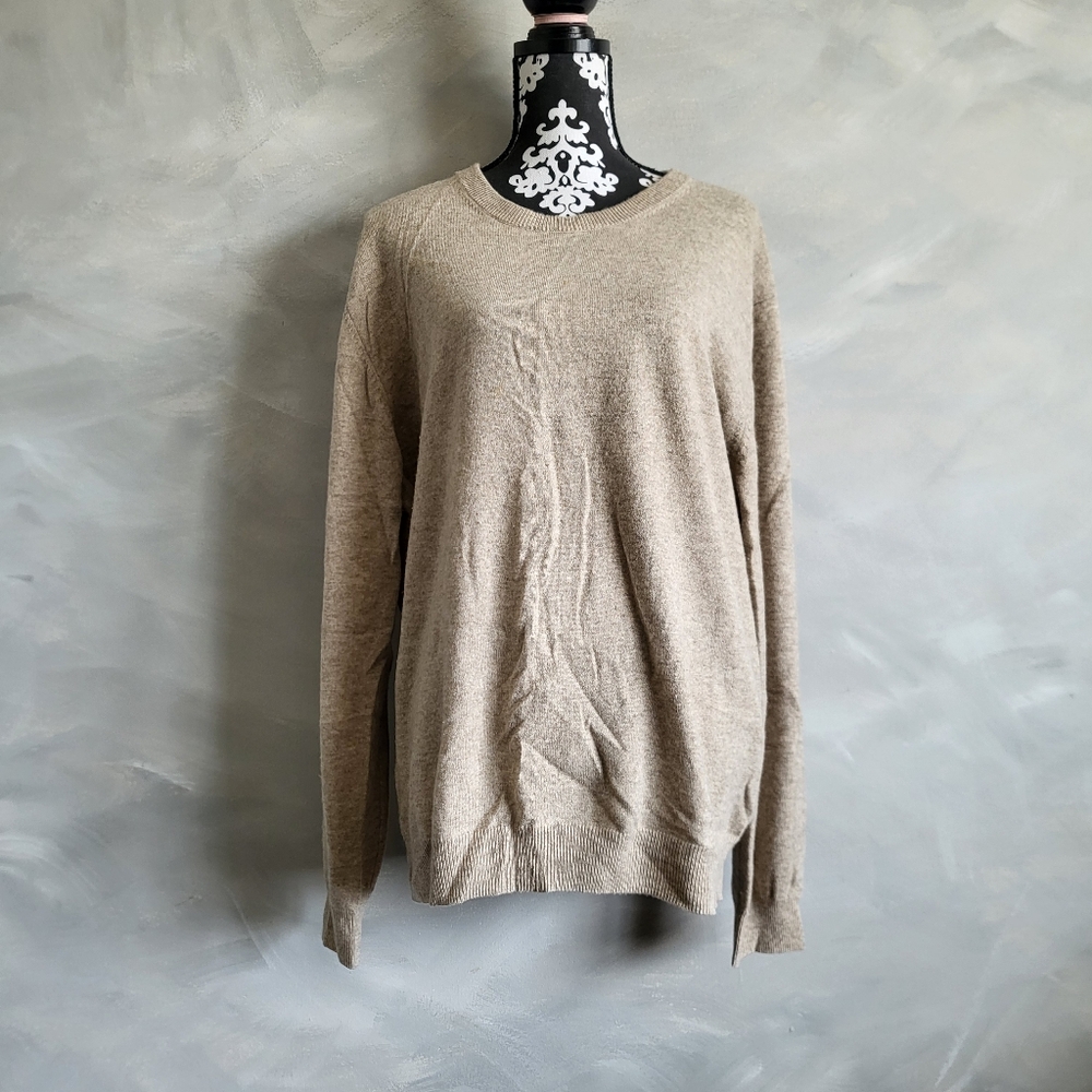 L Pure Cashmere Brown Tan Crewneck Sweater Size XXL Unisex